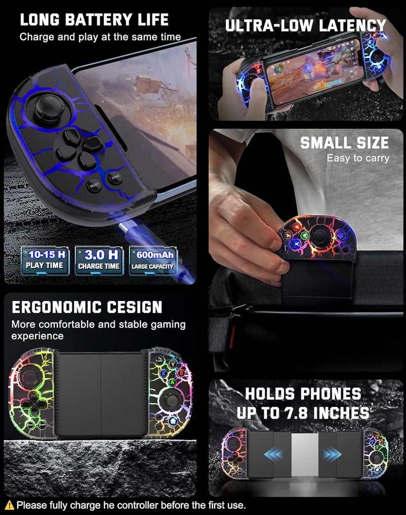Joso Phone Controller for iPhone, Android, wireless Game Joystick with Hall Effect Joystick/Turbo, RGB Controller for iPhone 16/15/14/13/12 Series, Galaxy S24/23/S22/S21 Series Play COD Mobile & More - Image 2